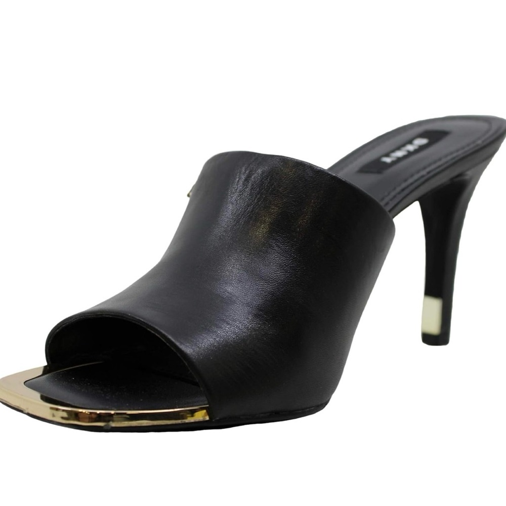Dkny Black and Gold Mules Sleek Leather Design